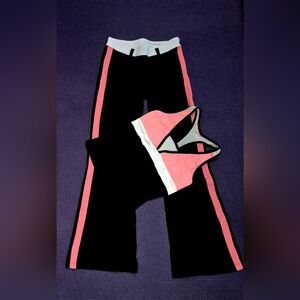 Bebe Sport 2-PC Black/ Sugar Coral Tank w/Shelf Bra & Flared Pants - XS/Petites.